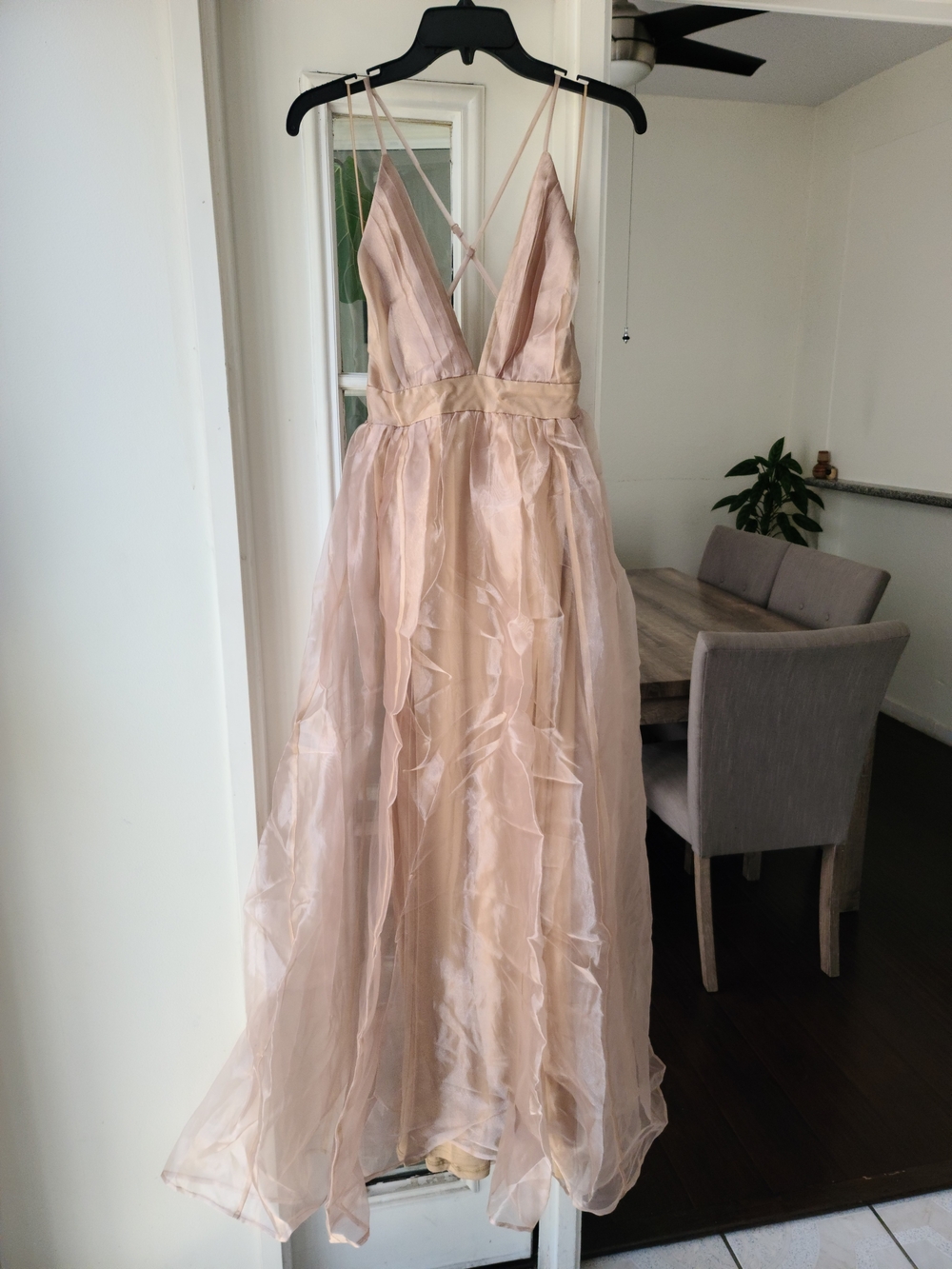 Miss Avenue Blush Pink Ruffle Organza V-Neck Gown